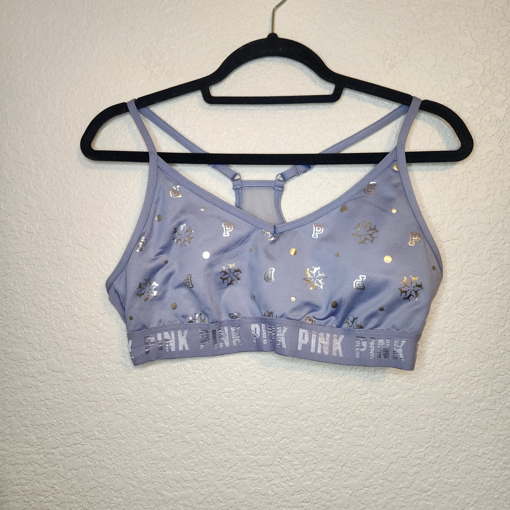 PINK Victoria's Secret Lavender Metallic Logo Bralette with Gold Accents